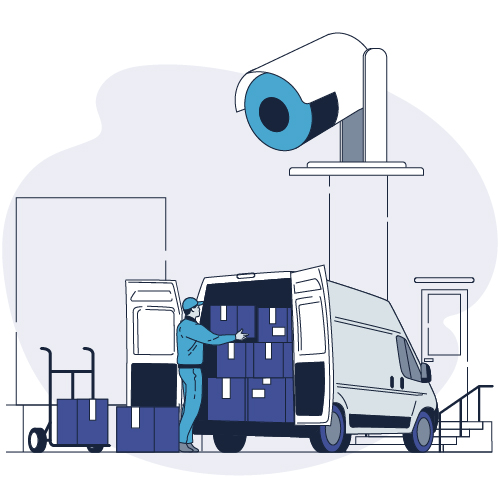 Dessin d'une camionette de déménagement sous caméra de surveillance